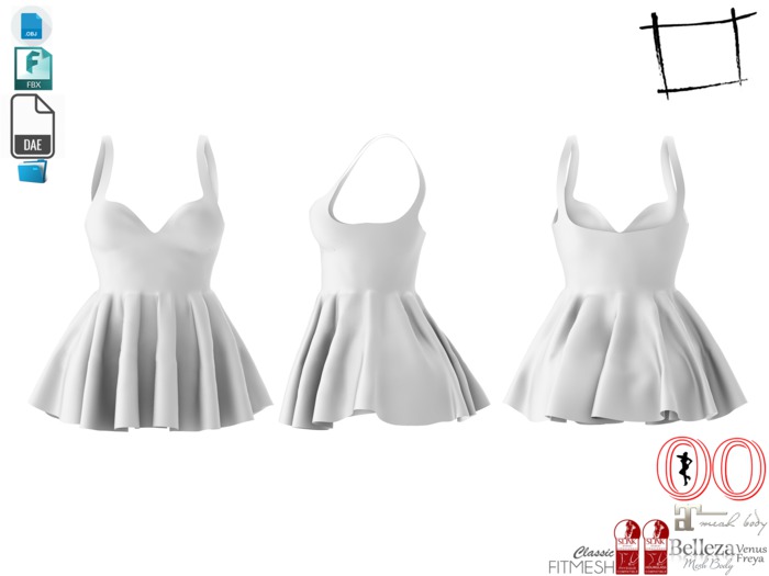 Dae Obj FBX Sweetheart Neck Straps Ruffled Mini Skirt Dress Maitreya, Slink, Belleza