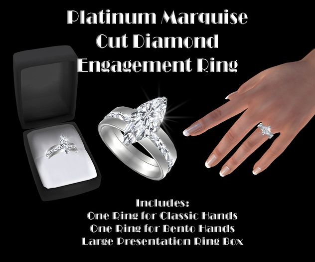 Mesh Platinum (Silver/White Gold) Marquise Cut Engagement Ring for Classic & Bento Hands