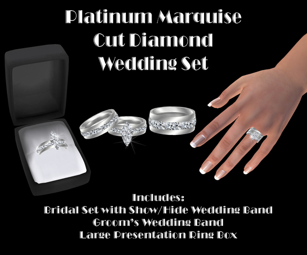 Mesh Platinum Marquise Cut Diamond Wedding Set