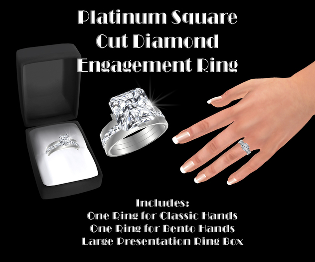 Mesh Platinum Square Cut Diamond Engagement Ring