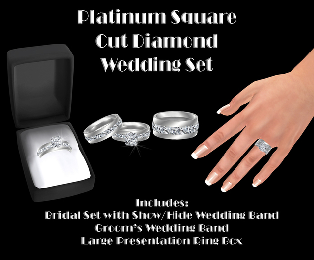 Mesh Platinum Square Cut Diamond Wedding Set