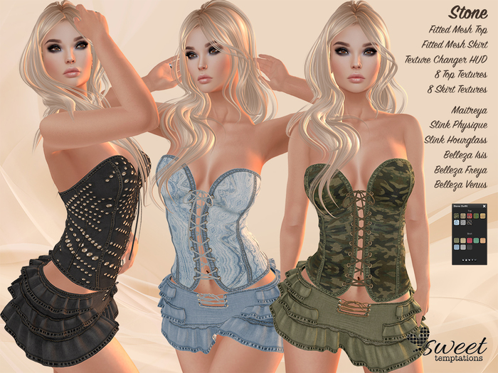 Sweet :: Stone Outfit - Maitreya, Slink Physique & Hourglass, Belleza Venus, Isis & Freya. 8 Textures HUD