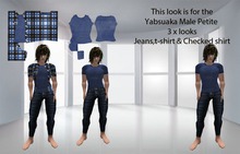 Yabusaka Male Petite blue jean,t-shirt and checked shirt