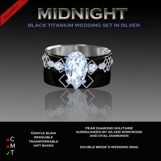 Exquisite Midnight Silver & Titanium Wedding Ring