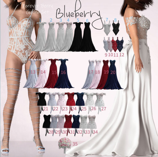 #34 Blueberry -ForeverBerry-Short-NoStrap- White/Mixed - M