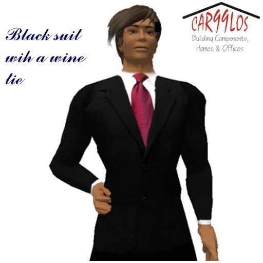 Black suit jacket with wine tie