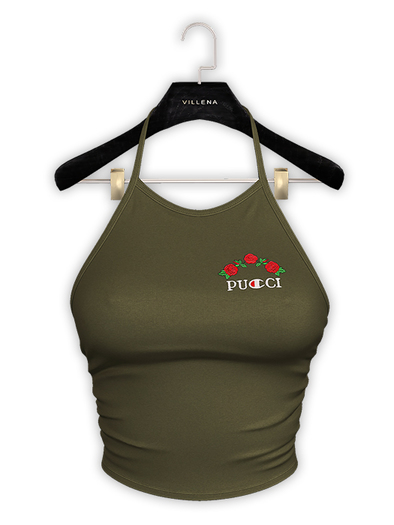 .:villena:. - Ribbed Halter Top - Olive