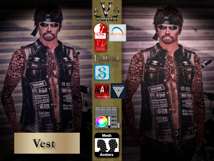 V-Twins Biker Clothes - Tomahawk Biker Vest  **MESH (Mesh Body Compatible)