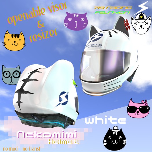719 Racing - Nekomimi Helmet [White] (Wear to unpack)