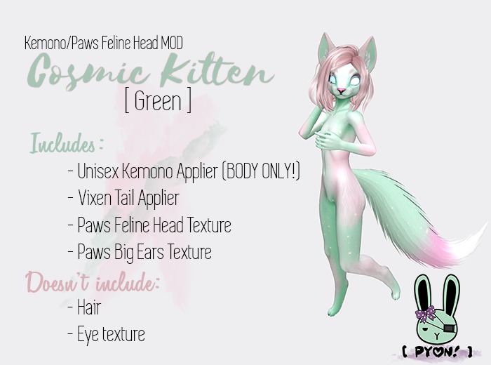 RETIRED - [ PYON! ] KEMONO COSMIC KITTEN GREEN - unpack HUD