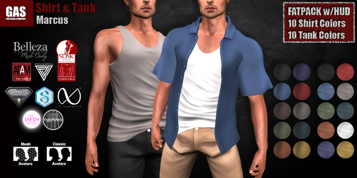 GAS [Men's Shirt & Tank Marcus - 10 Colors w/HUD FATPACK] Demo