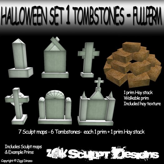 Z@K Sculpt Halloween pack - Tombstone Gravestone 1 prim Prefab