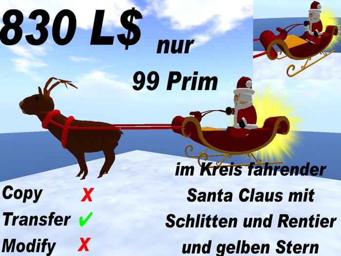 Santa Claus mit Schlitten und Rentier