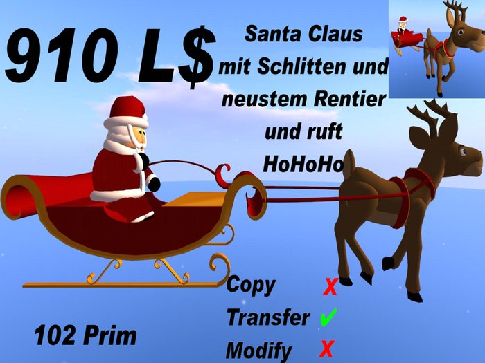 Santa Claus 010, mit Schlitten und Rentier