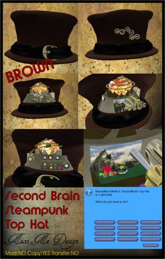 SecondBrain Steampunk Top Hat -BROWN-Boxed