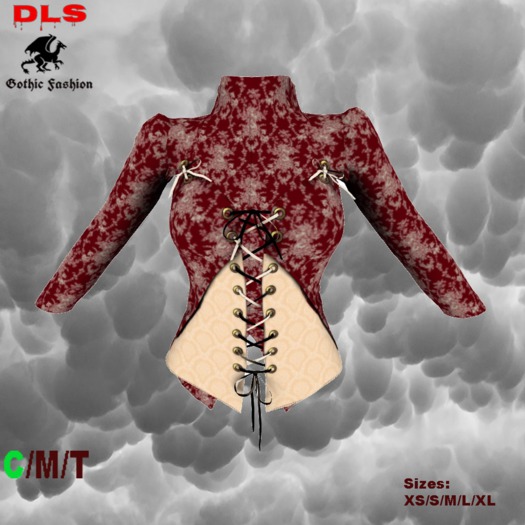 Steampunk corset jacket with tail antique red white boxed