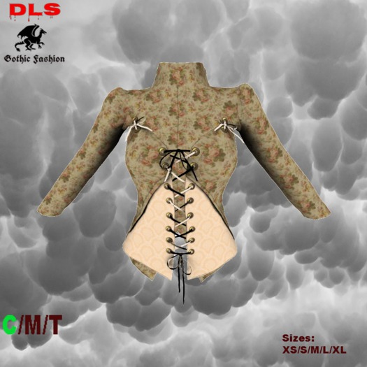 Steampunk corset jacket with tail antique roses beige