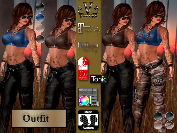 V-Twins - Biker Clothes - Compensation Collection Biker Version **MESH Top & Jeans Compat. (Maitreya Slink fitmesh)