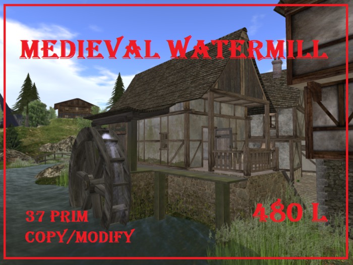 Second Life Marketplace Medieval Watermill, boxed