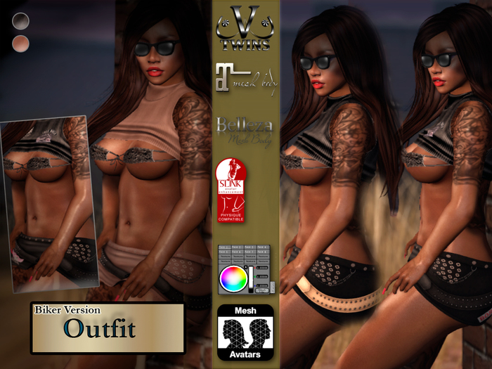 V-Twins- Biker Clothes - Unbreakable Biker Version **MESH Outfit [Mesh Bodies Compatible] Maitreya Slink Belleza