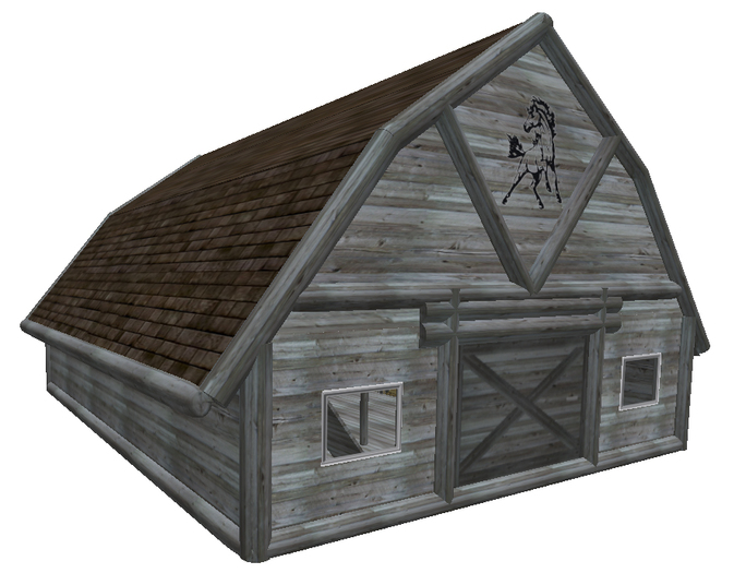 8 horse stable gray, with lot of equipment, animated, low prim stable