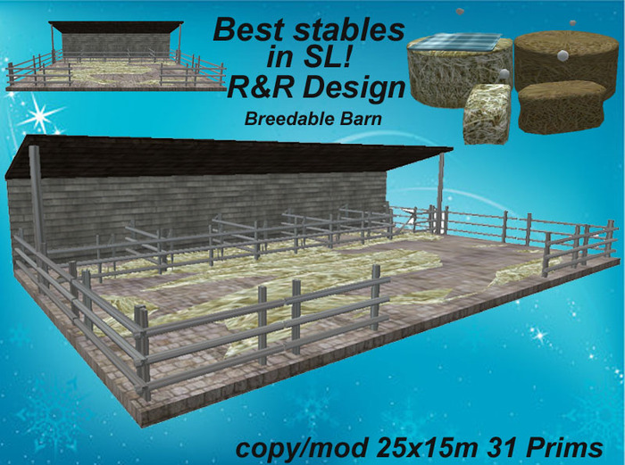 Best Stables in SL!! Amaretto Breedable stable gray, with lot of equipment, animated, low prim stable