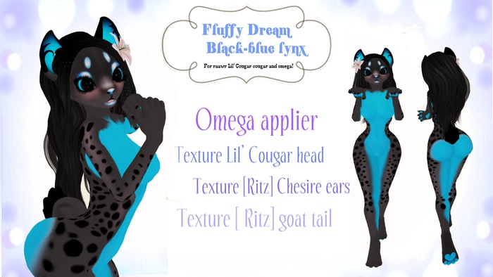 *Fluffy Dream* Black-Blue Lynx for Raawr Lil' Cougar and OMEGA Ready!