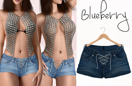 Second Life Marketplace - Blueberry - Helena - Front Tied Shorts - Sky