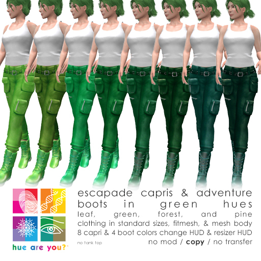 Second Life Marketplace "hue are you?" green hues escapade capris and