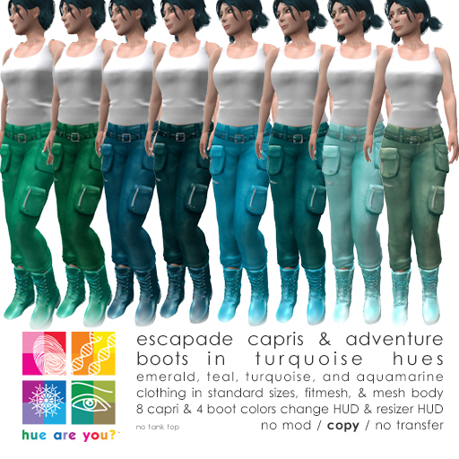 Second Life Marketplace "hue are you?" turquoise escapade capris and