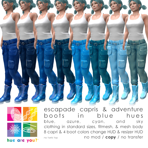 Second Life Marketplace "hue are you?" blue hues escapade capris and