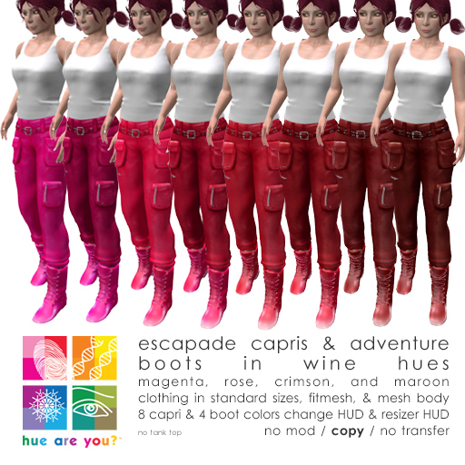 Second Life Marketplace "hue are you?" wine hues escapade capris and