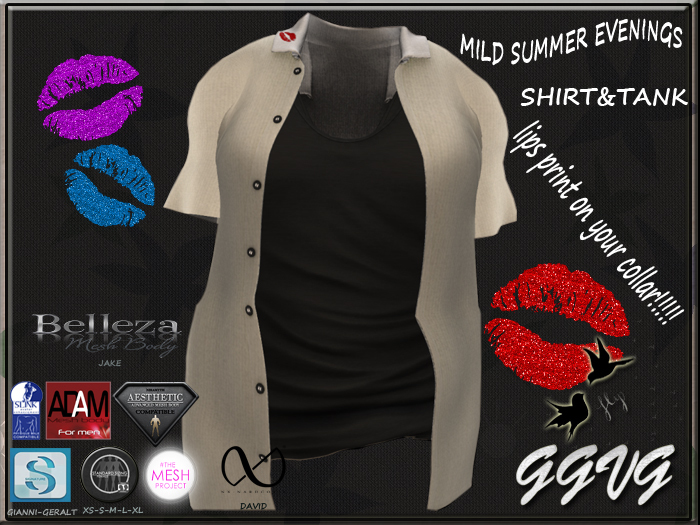 SHIRT&TANK MILD SUMMER EVENINGS WHITE&LIPS PRINT