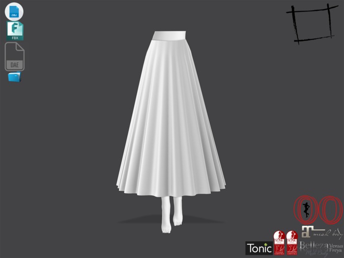 Dae Obj FBX Classic Long Elegant Ruffled Skirt Maitreya, Slink, Belleza