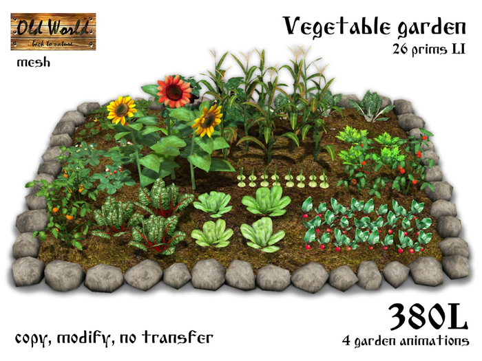 Low prim rustic kitchen garden with lettuce (jast 3 prims) - Old World - Medieval
