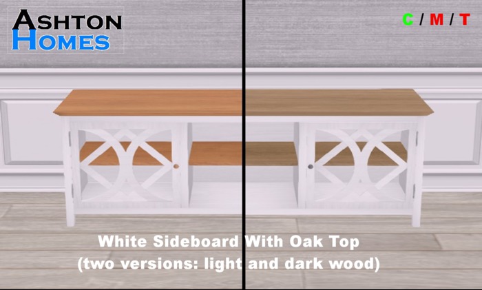 White Sideboard With Oak Top (boxed)