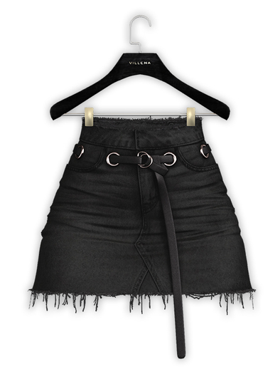 .:villena:. - Denim Belt Skirt - Black