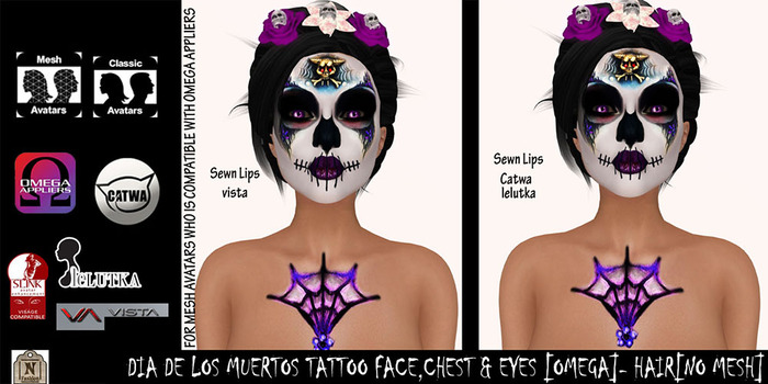Female Tattoo - [Dia de los Muertos-Devil] - Halloween Tattoo - Dia de los muertos tattoo [OMEGA APPLIERS]