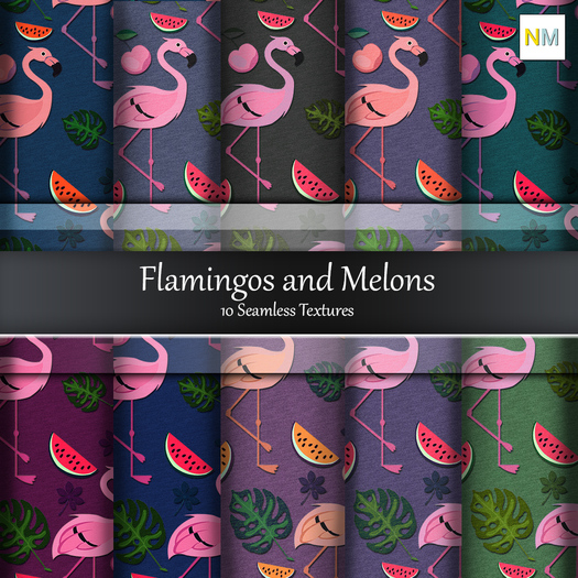 Flamingos and Melons 10 Seamless Fabric Textures NM