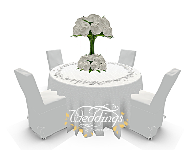White Roses Wedding Reception Table, Centerpiece & Chairs 