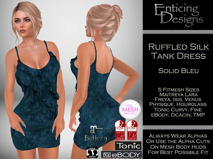 *ED Ruffled Front Tank Dress - Solid Bleu