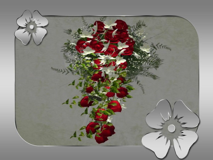 Box bridal bouquet roses red& orchid