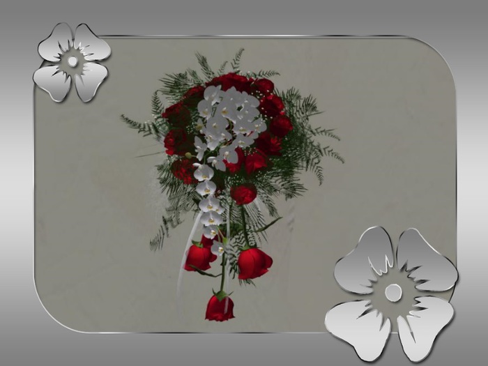 Box bridal bouquet roses red & orchid