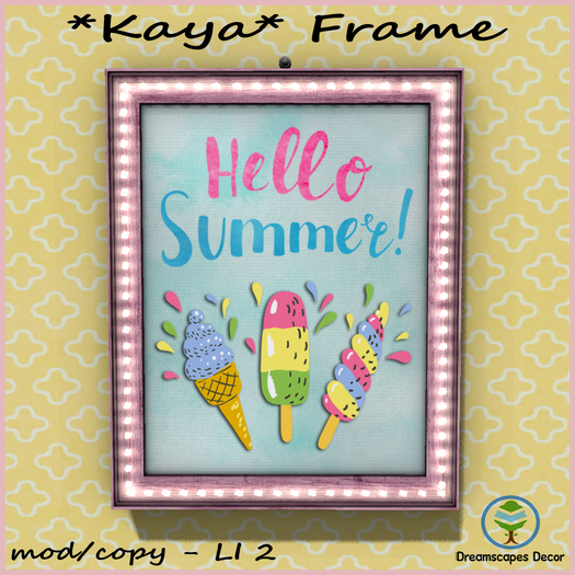 *Kaya* Frame Hello Summer - Wall art, wooden frame with lights and ice cream illustration 