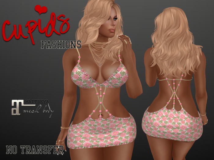 *CF* BEADED ROPE MINI MAITREYA Peach Floral