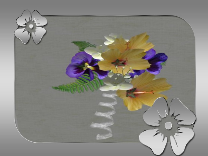 Box boutonniere hib yellow violet