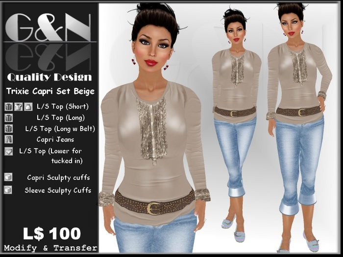 G&N Quality Design Trixie Capri Set Beige