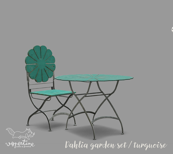 {vespertine}- dahlia garden set /turquoise paint OUTLET