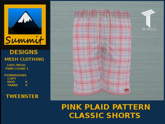 Summit Pink Plaid Pattern Classic Shorts [Tweenster]