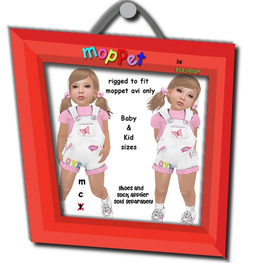 Moppet Love Patch Overall Shorts Set